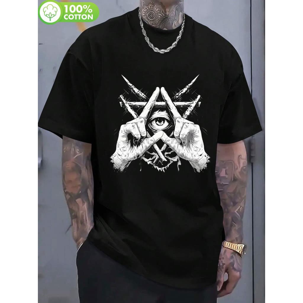 Camiseta Unissex Premium Plus size Olho Mágico Pentagrama, Básica Oversized 100% Algodão Confecção Própria
