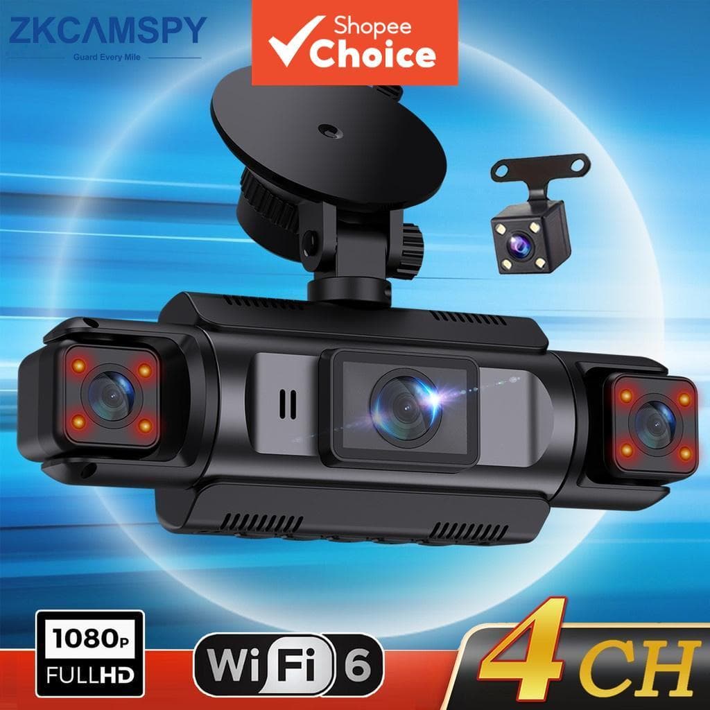 Câmera Veicular Dash Cam WiFi Lente Frontal+Esquerda+Direita+Traseira 4 Lentes*1080P DVR para Carros Gravação em Loop