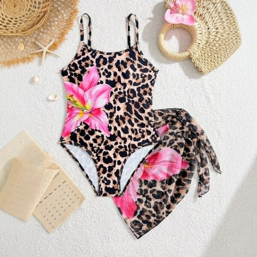 Meninas Maiô De Uma Peça 8-12 Anos Crianças Infantil Estampa Floral Leopardo Trajes De Banho Com Saias Bodysuit Adolesce