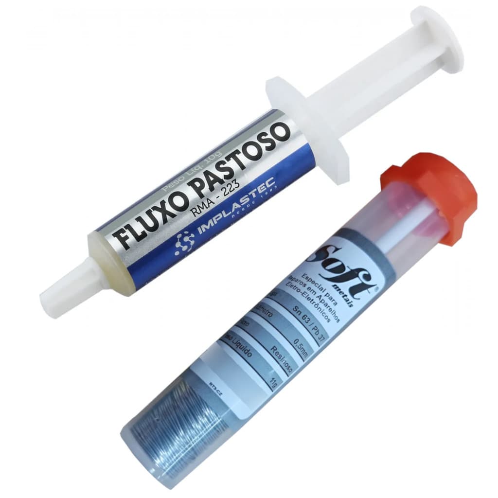 Estanho Solda Fio 0,5mm 63x37 + Fluxo Pastoso 10g Seringa