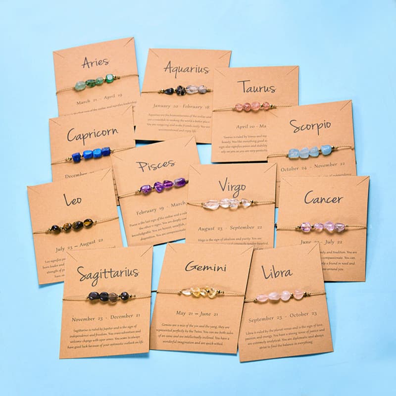Pacote de cartões 12 constelações alça de mão ins Design sentido cascalho Natural constelação guardião pedra pulseira pr