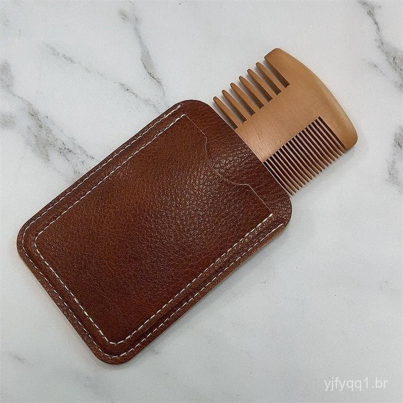 Escova de cabelo e pente para barba em madeira natural, equipados com uma bolsa de armazenamento em couro antiestática,