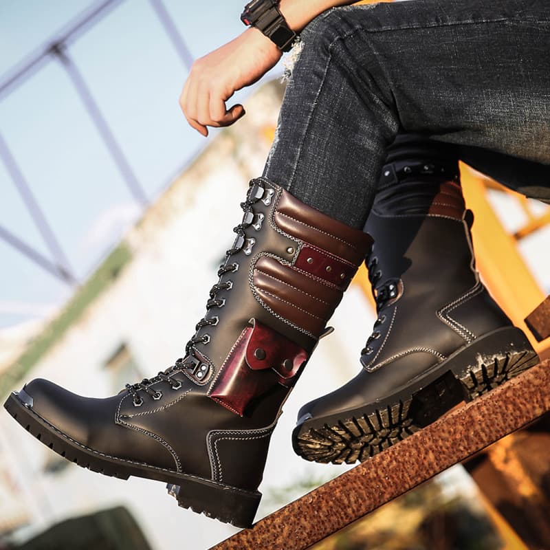 Botas altas de outono botas gerais masculinas com zíper lateral de cano alto Martin de equitação botas
