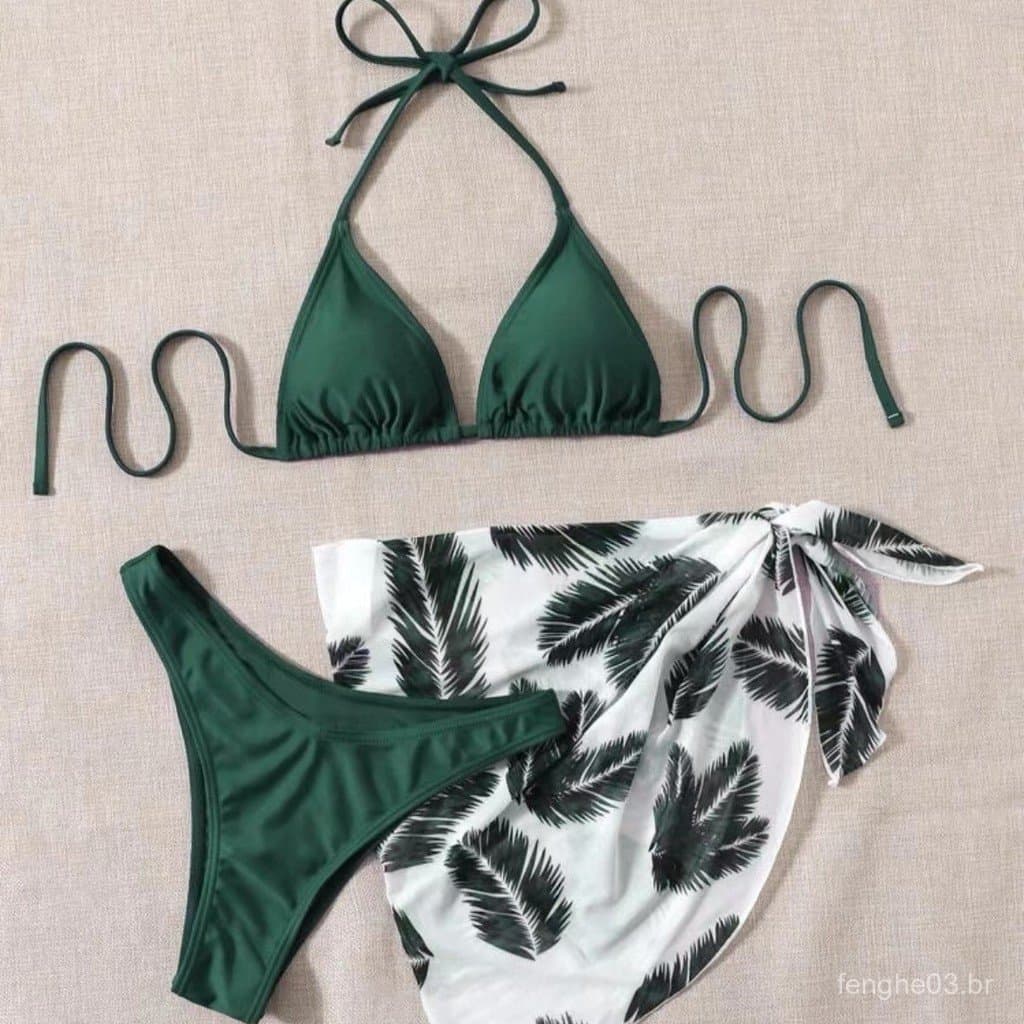 Novo biquíni tie-dye de três peças para mulheres com estampa, em estoque XOA4