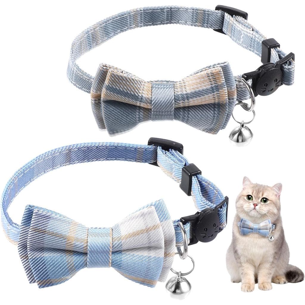 2 Coleiras para Gato com Gravata Borboleta, Coleira para Gato com Gravata Borboleta Xadrez, Coleira Fofa para Gato com S