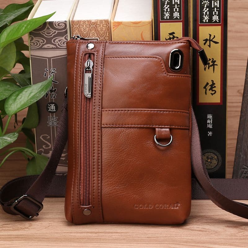 Bolsa de cintura Casual pequena bolsa mensageiro masculina de couro genuíno primeira camada de couro bolsa ao ar livre m