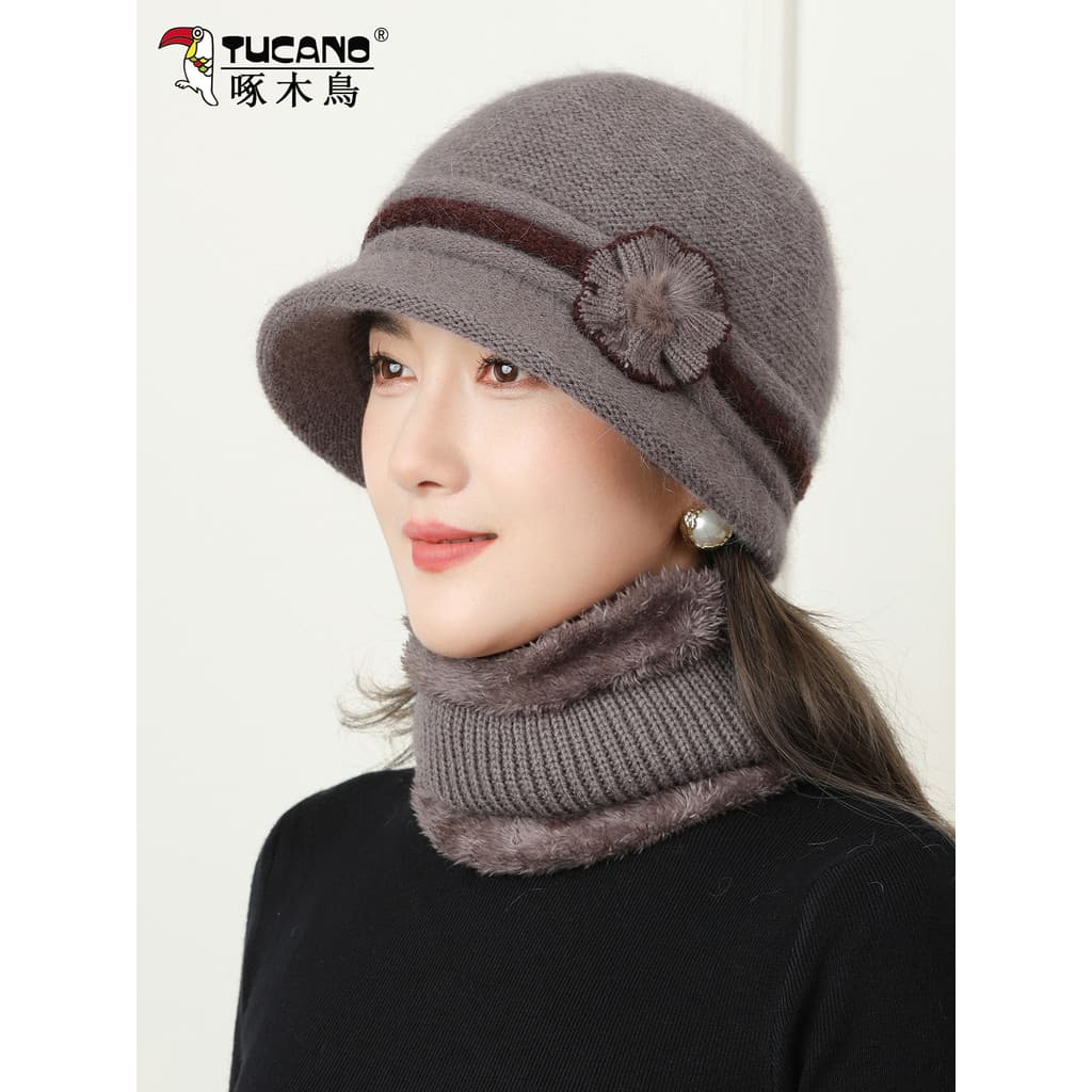 Chapéu de inverno para idosos de meia-idade, chapéu de lã de malha para mulheres, moda quente, engrossado, à prova de fr