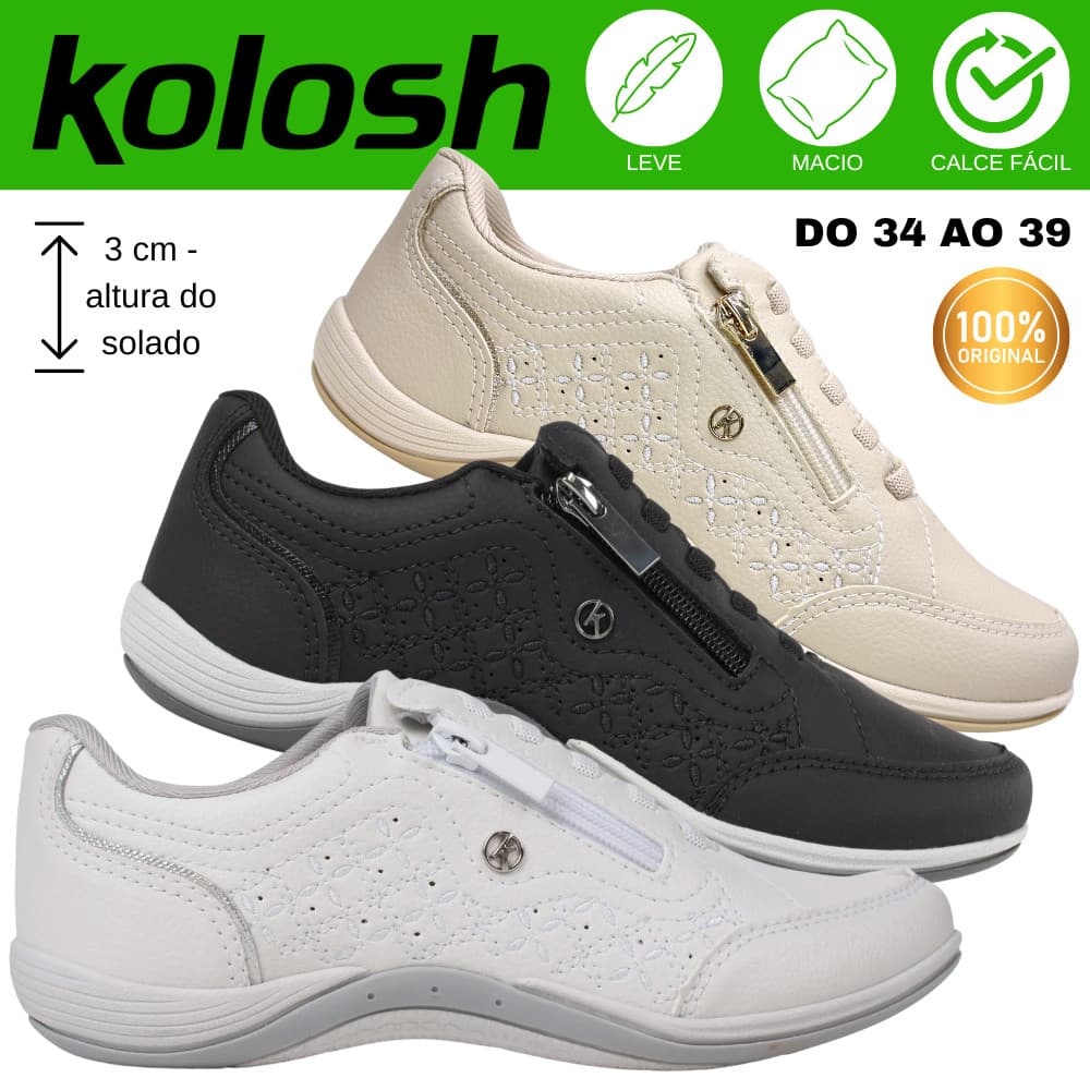 Tênis Casual Feminino Kolosh C3846 Leve com Zíper e Palmilha em Gel