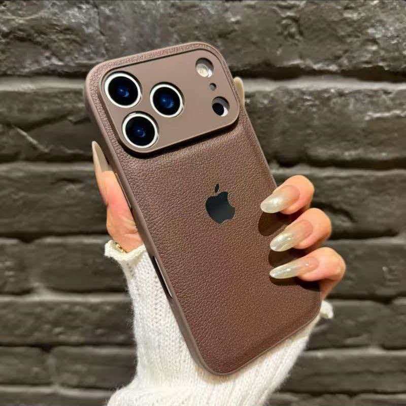 Capa de Luxo com Textura de Couro Litchi Retro para iPhone 17ProMax 15 14 13 16 Pro Max e 12ProMax, Resistente a Impacto
