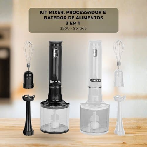 Mixer Processador Batedor Alimentos 3 Em 1 220V Tritura Bate Mistura
