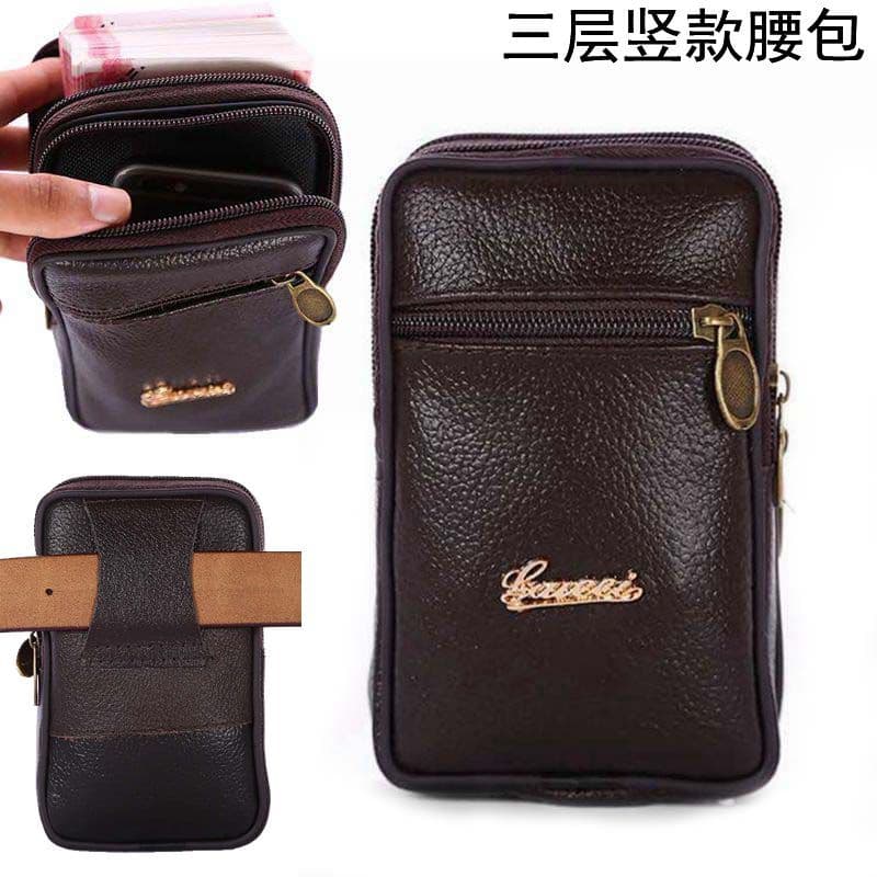 Bolsa de cintura para celular de couro genuíno genuíno estilo Vertical masculino cintura suspensa couro genuíno cinto mu