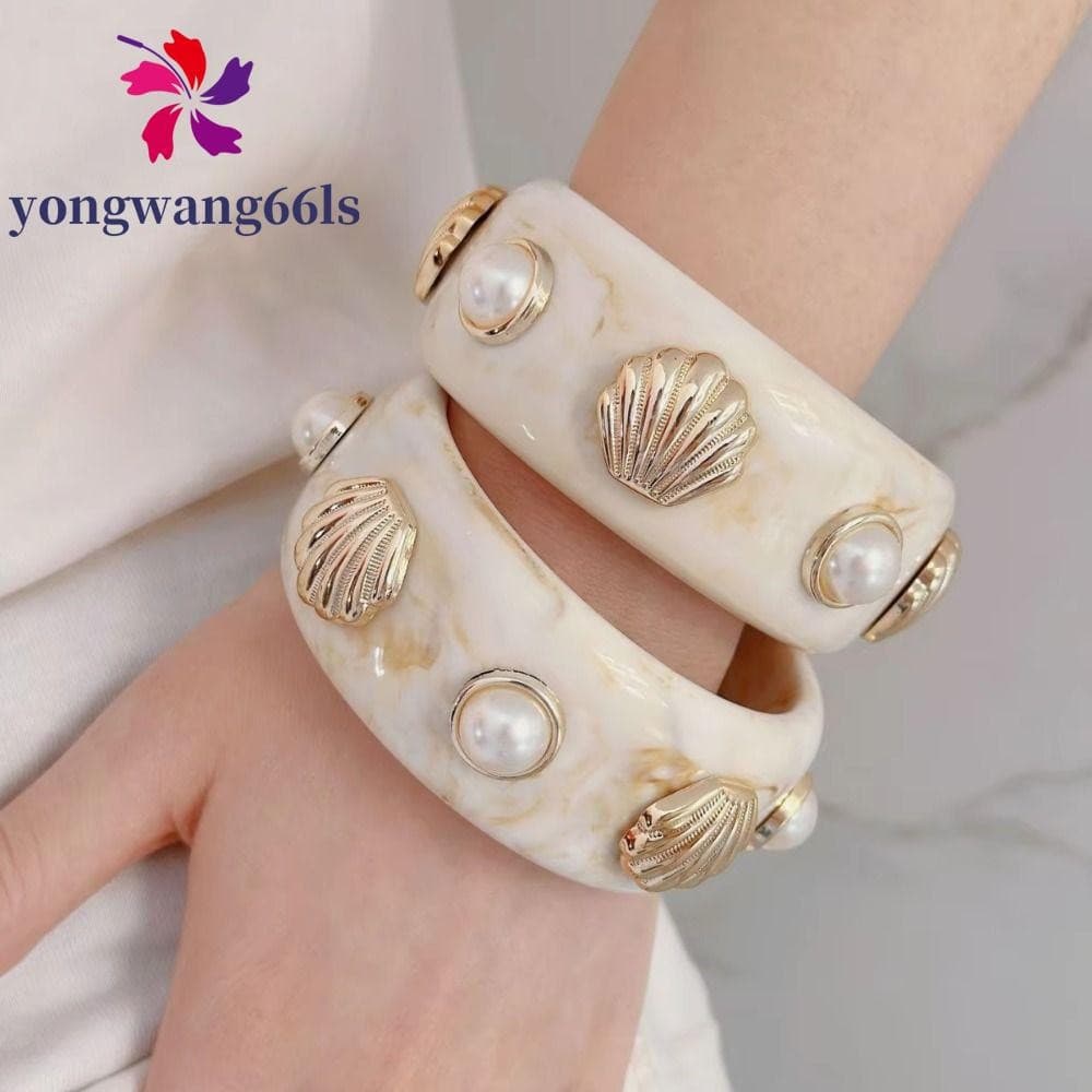 Pulseira De Concha De Pérola De Resina YONGWANG , Boêmia Redonda Larga , Pulseiras Grossas E Duráveis