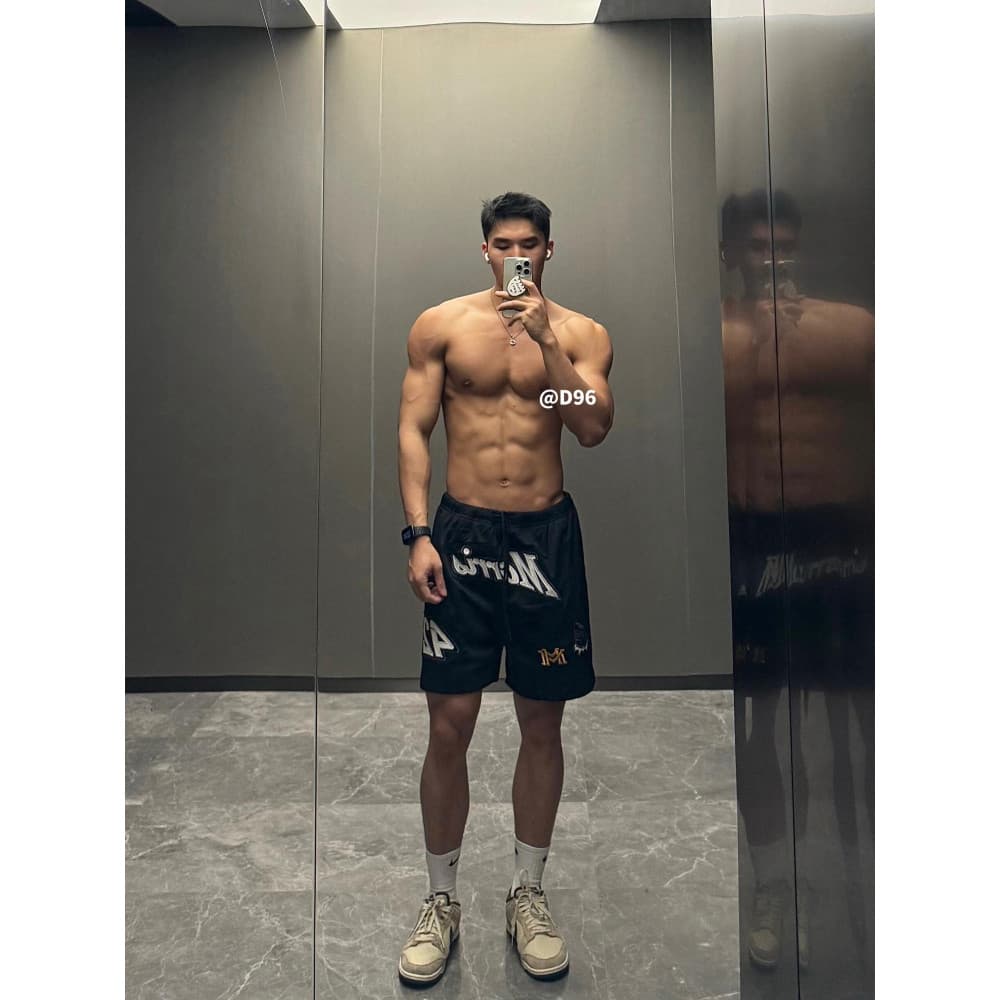 Americano Retro na moda Design padrão americano Shorts verão masculino dupla camada malha respirável cordão quarto calça