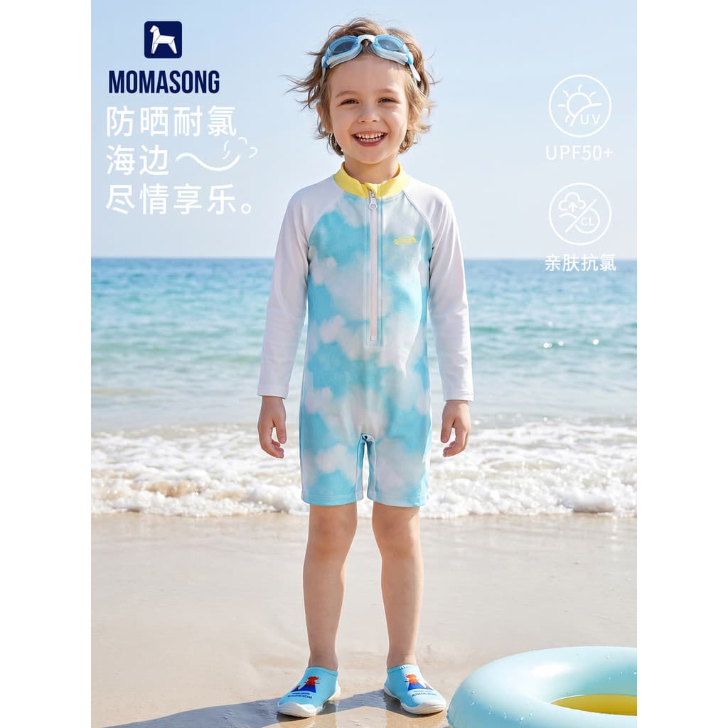 Momosong maiô infantil meninos, peça única, manga comprida, protetor solar, médio, pequeno, meninos, primavera quente, t