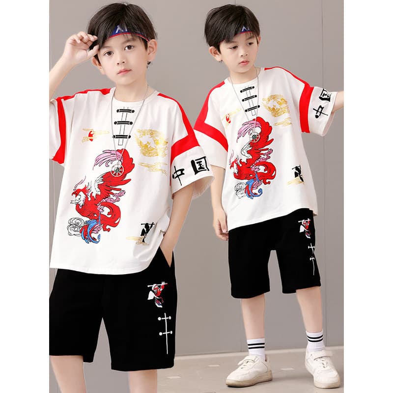 Nacional na moda meninos camiseta de manga curta meia manga roupas infantis terno roupas de verão médio grande crianças
