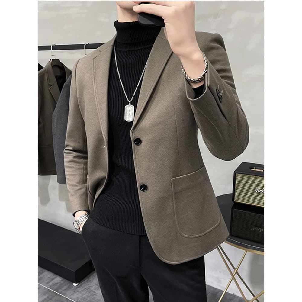 Cor de café High-End terno de lã masculino outono inverno novo estilo negócios fino-ajuste rufião bonito terno de lã jaq