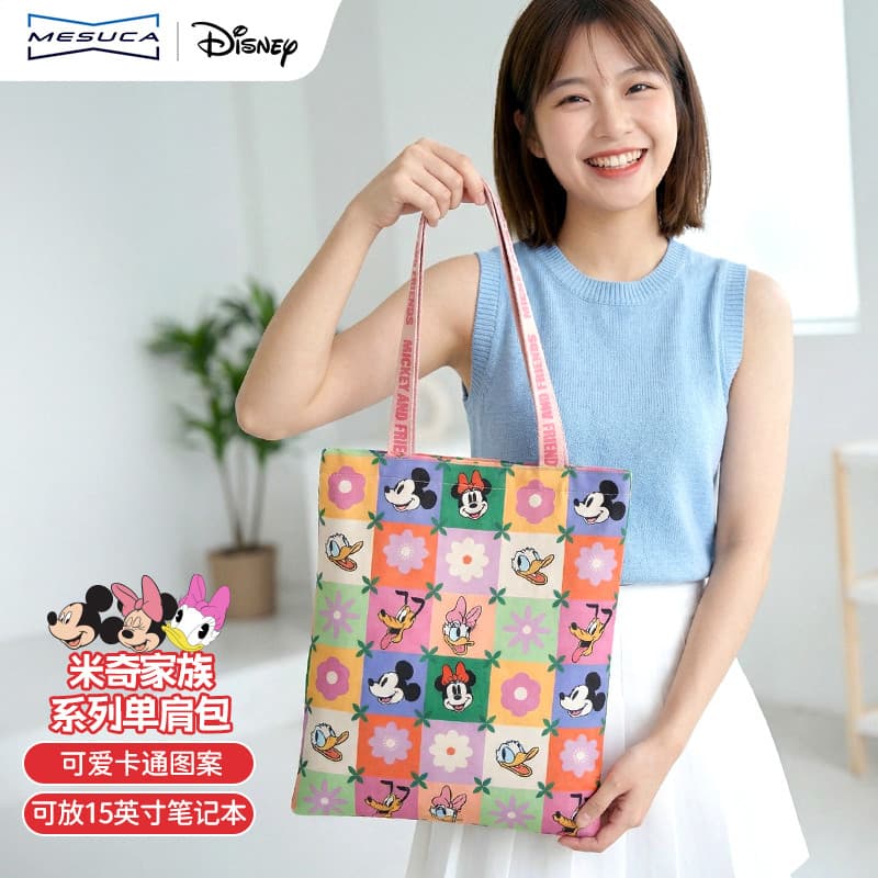 Disney bolsa de lona verão feminina portátil de um ombro bolsa de lona grande capacidade estudante Commuter dos desenhos