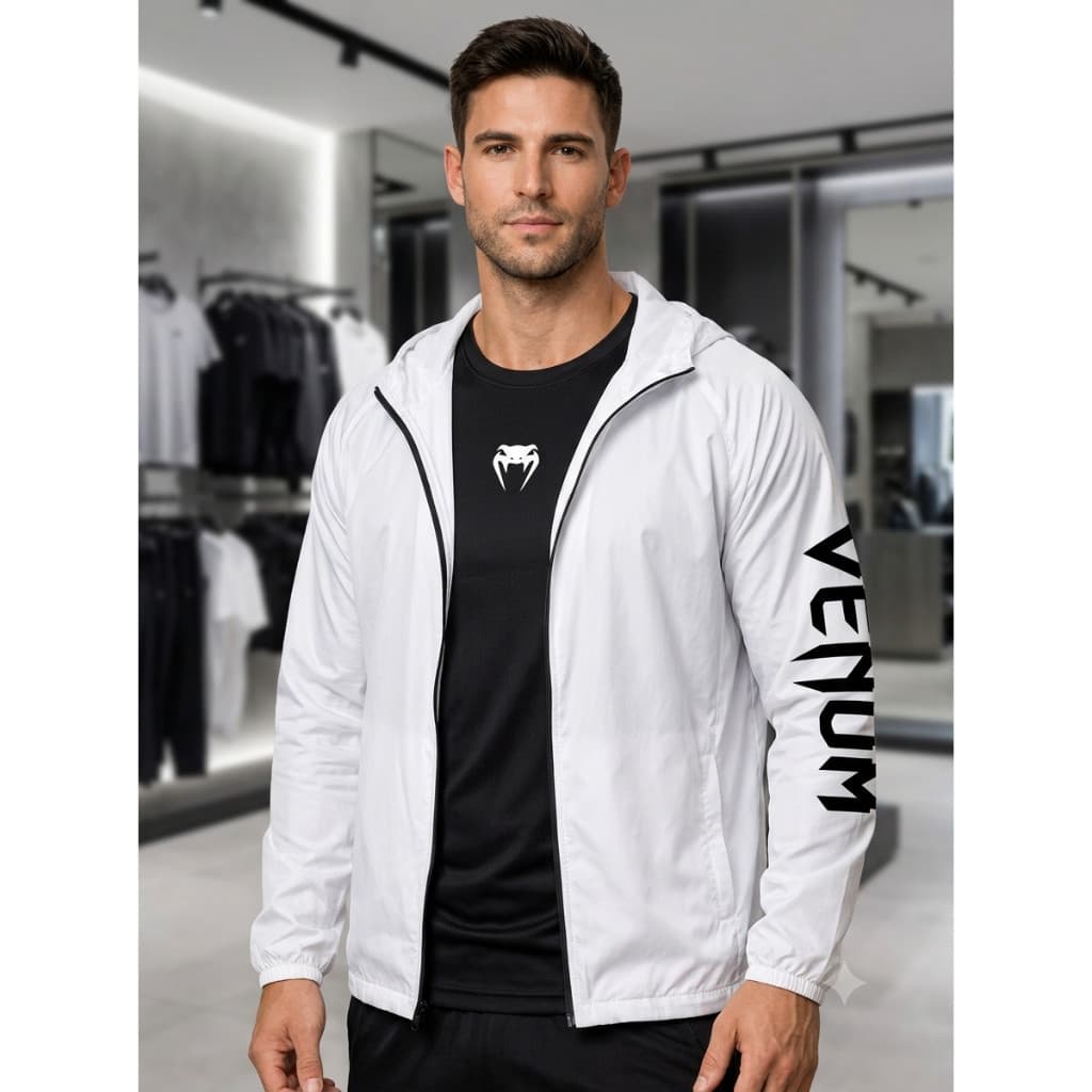 Conjunto Esportivo Masculino Jaqueta Corta Vento Premium e Camiseta Dry Fit Proteção UV Treino Academia Slim Cobra Venum