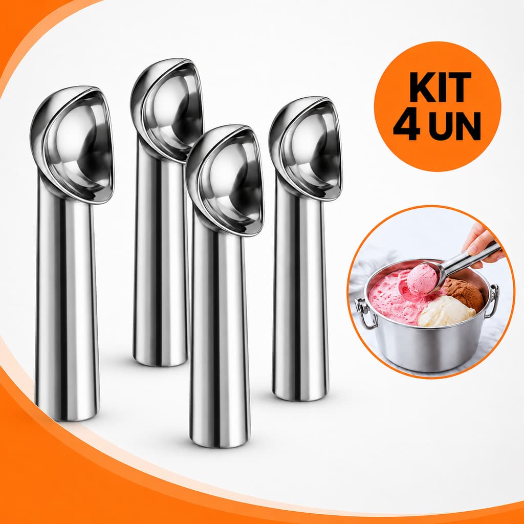 Colher para Sorvete e Açaí em Aço Inox 18cm Pegador Boleador Resistente para Sorveteria e Doceria