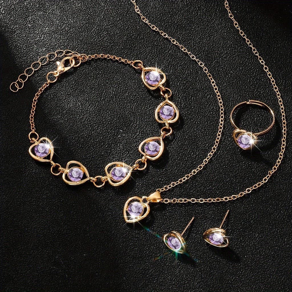 (Novo)Conjunto de quatro peças de colar, brincos e pulseira de coração, joias de luxo para festa feminina
