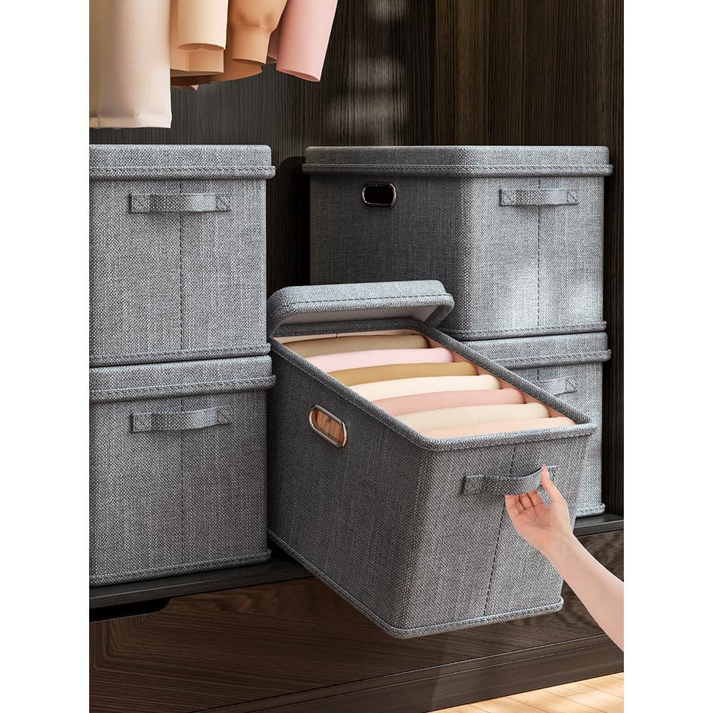 Caixa de armazenamento de roupas guarda-roupa doméstico em camadas tampa arrumado caixa dobrável colcha calças armazenam
