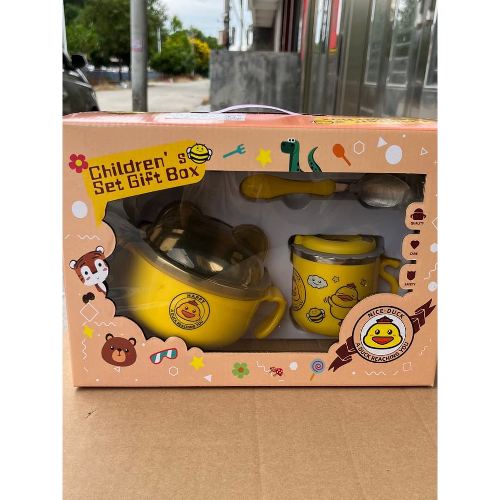 Tigela de sopa infantil de aço inoxidável 304, resistente a choques, isolamento térmico, bebê doméstico com tampa, orelh