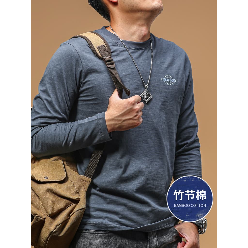 Camiseta masculina de manga comprida de algodão pesado 2025 novo estilo primavera outono moda impressa camisa de fundo r
