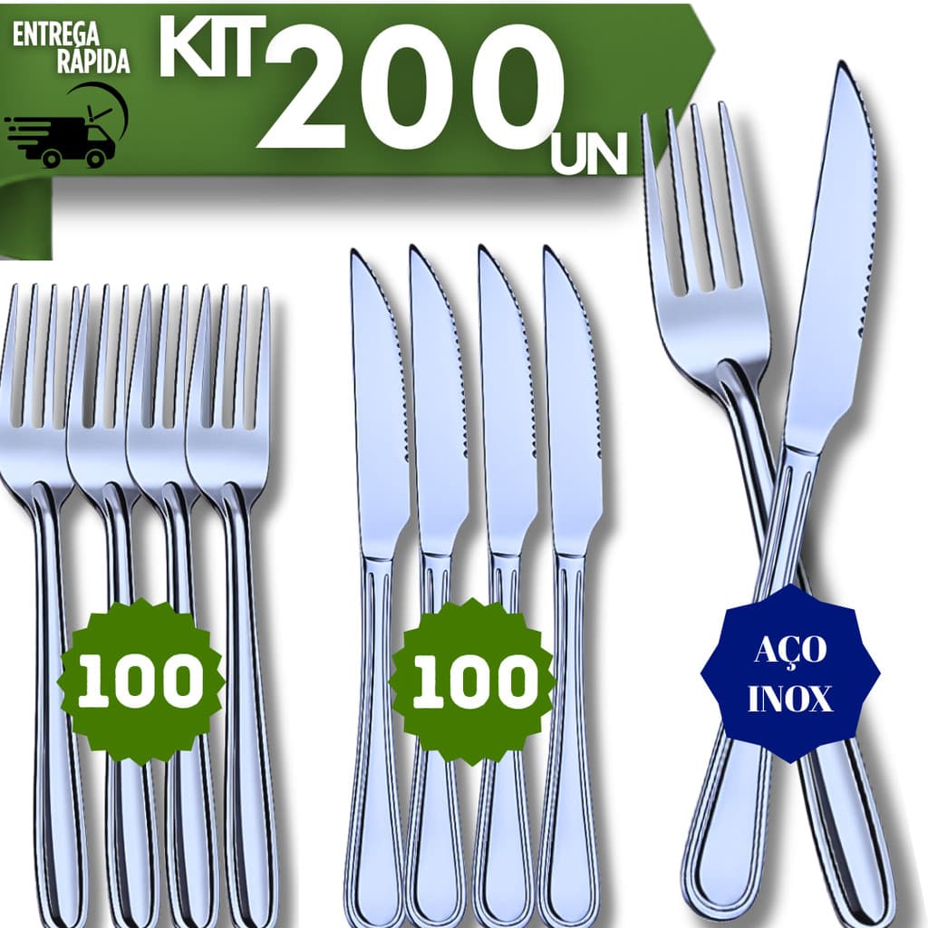 Jogo 200 Talheres Mesa Inox 100 Garfo 100 Facas Cozinha Restaurantes Atacado Buffet Copa Pais Qualidade Inox Talheres
