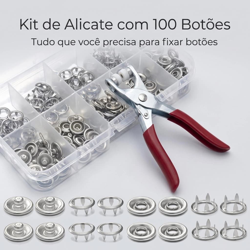 Alicate Aplicador Para Botao De Metal De Pressao Roupa Bebe com 100 botões de roupas