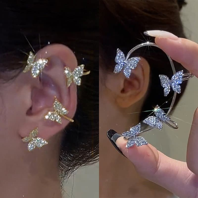 Prata Banhado A Borboleta De Metal Clipes De Orelha Sem Piercing Para As Mulheres Espumante Zircon Ear Cuff Brincos Clip