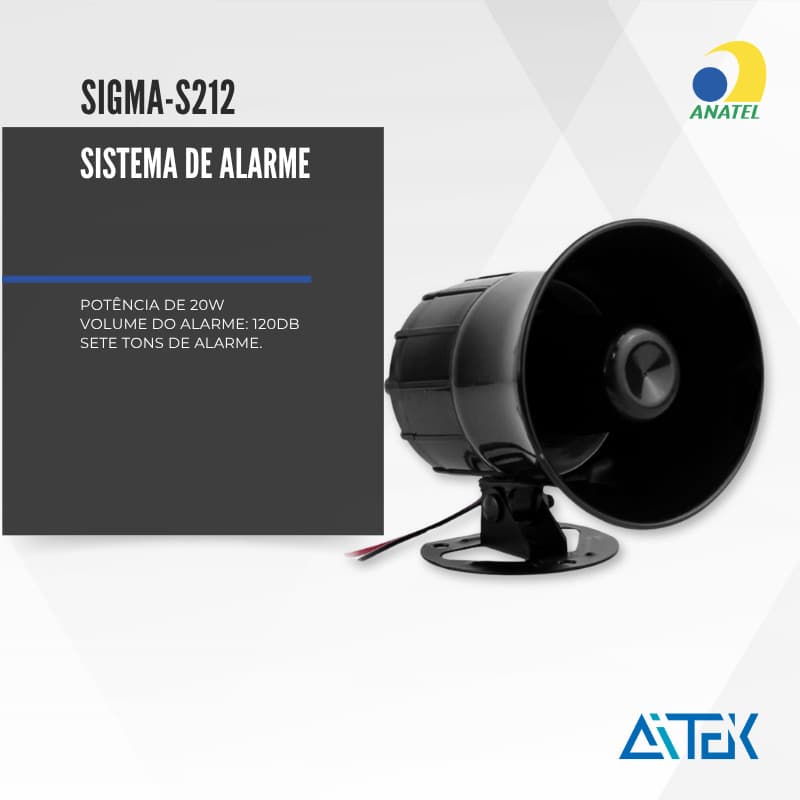 SIRENE ALARME ELETRONICA 12V SIGMA-S212 AITEK