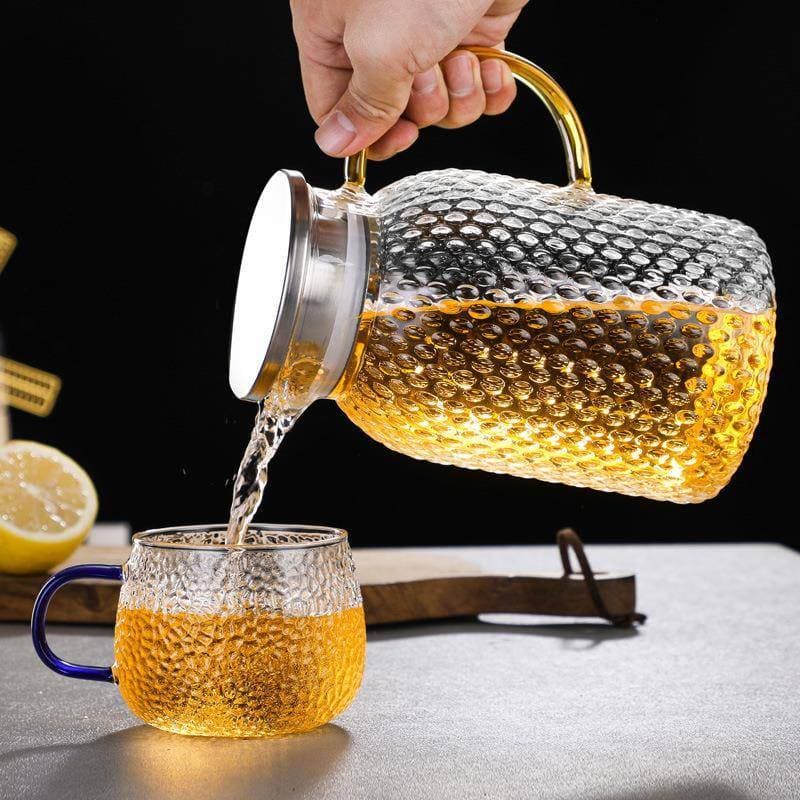 Chaleira fria de vidro resistente ao calor, chaleira fria com padrão de martelo, chaleira de suco, bule doméstico, chale