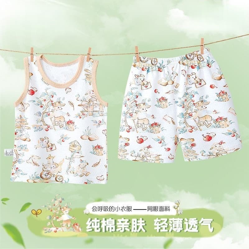 Conjunto de colete infantil verão estilo fino masculino feminino bebê puro algodão sem mangas pequeno colete bebê verão