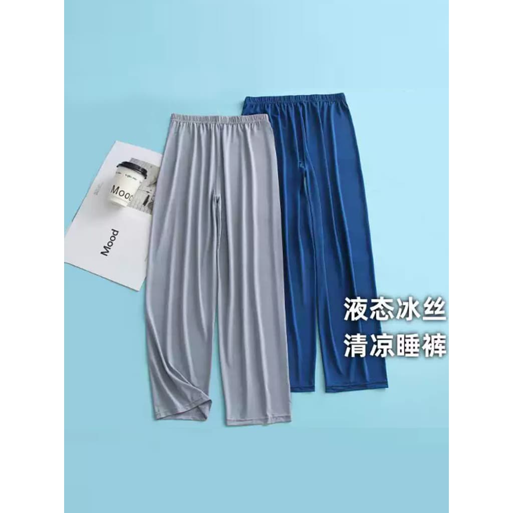 Calças de pijama de seda gelada de verão finas masculinas líquidas sensação fresca respirável solta tamanho grande pode