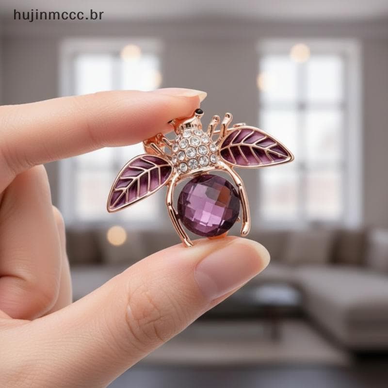 Broche De Abelha hujin Banhado A Ouro Rosa Cristal Roxo Strass Esmalte Asas Joia Exclusiva Presente Para Melhor Amigo Na
