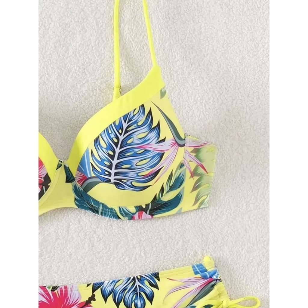 Biquíni feminino de duas peças estampado 2025, biquíni push-up feminino para praia e águas termais.