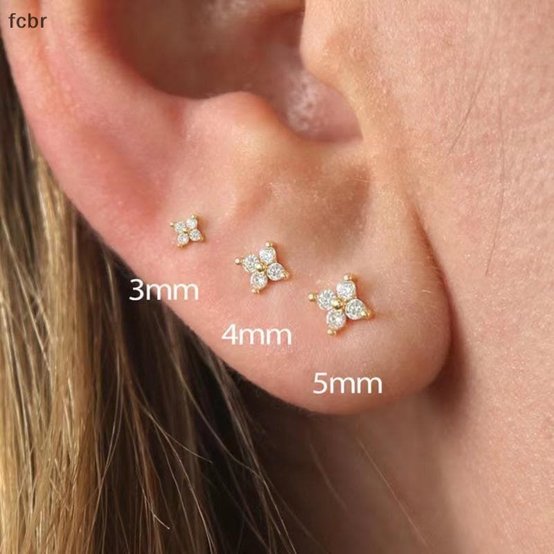 fcbr Conjunto De 3 Peças De Brincos De Flor De Zircônia De Quatro Pétalas Para Mulheres , 3/4/5 Mm