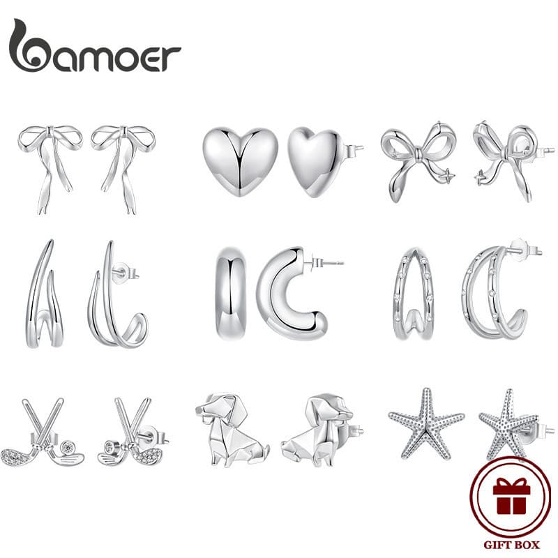 Brincos de Joias de Moda com Design Simples na Cor Prata BAMOER, Presente para Mulheres ZNXD
