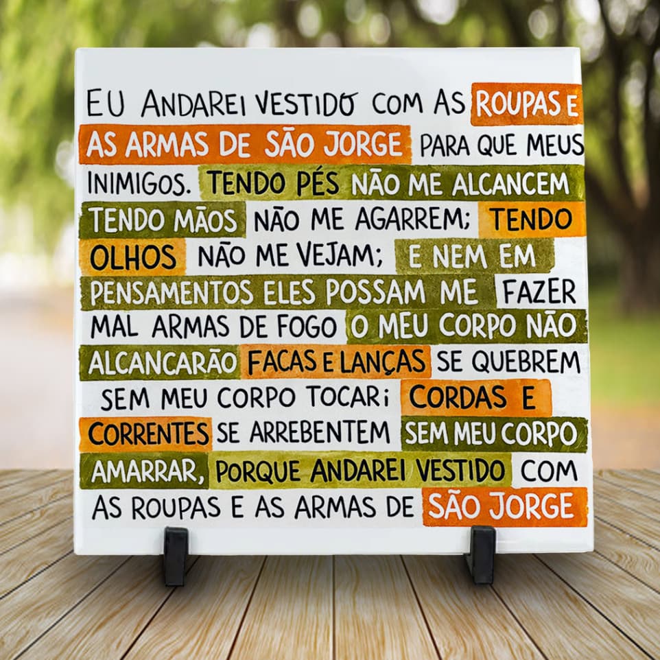 Azulejo Decorativo Frase São Jorge frases Umbanda Axé Orixas -com Suporte