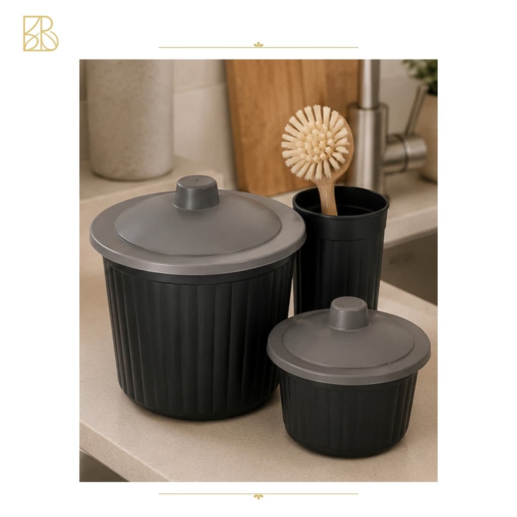 Organizador de Pia Kit 3 Peças | Lixeira 3L, Porta Detergente e Porta Sabão/Bucha Plasmotta