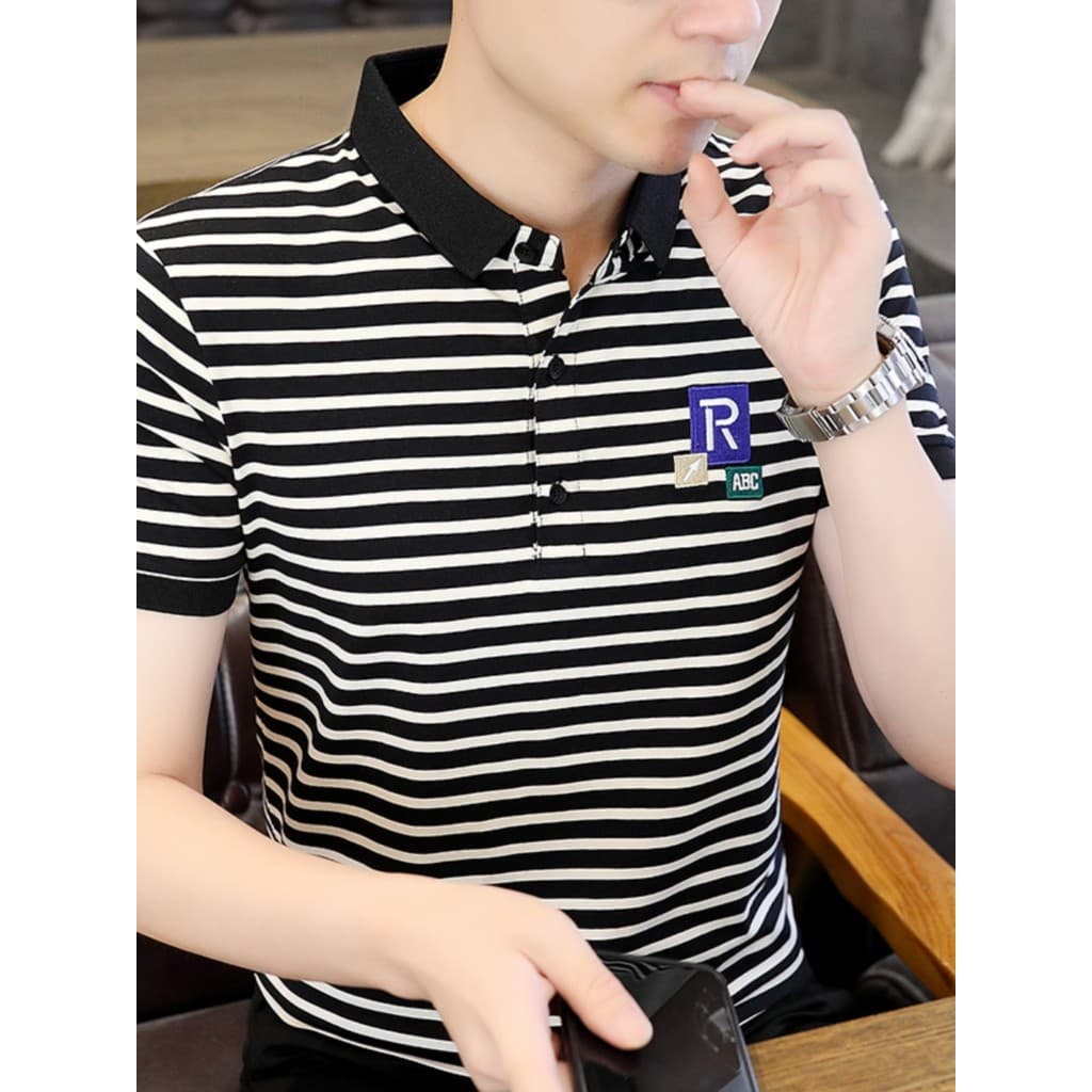 2024 camiseta masculina listrada de manga curta lapela meia manga camisa POLO masculina de alta qualidade verão fino Pau