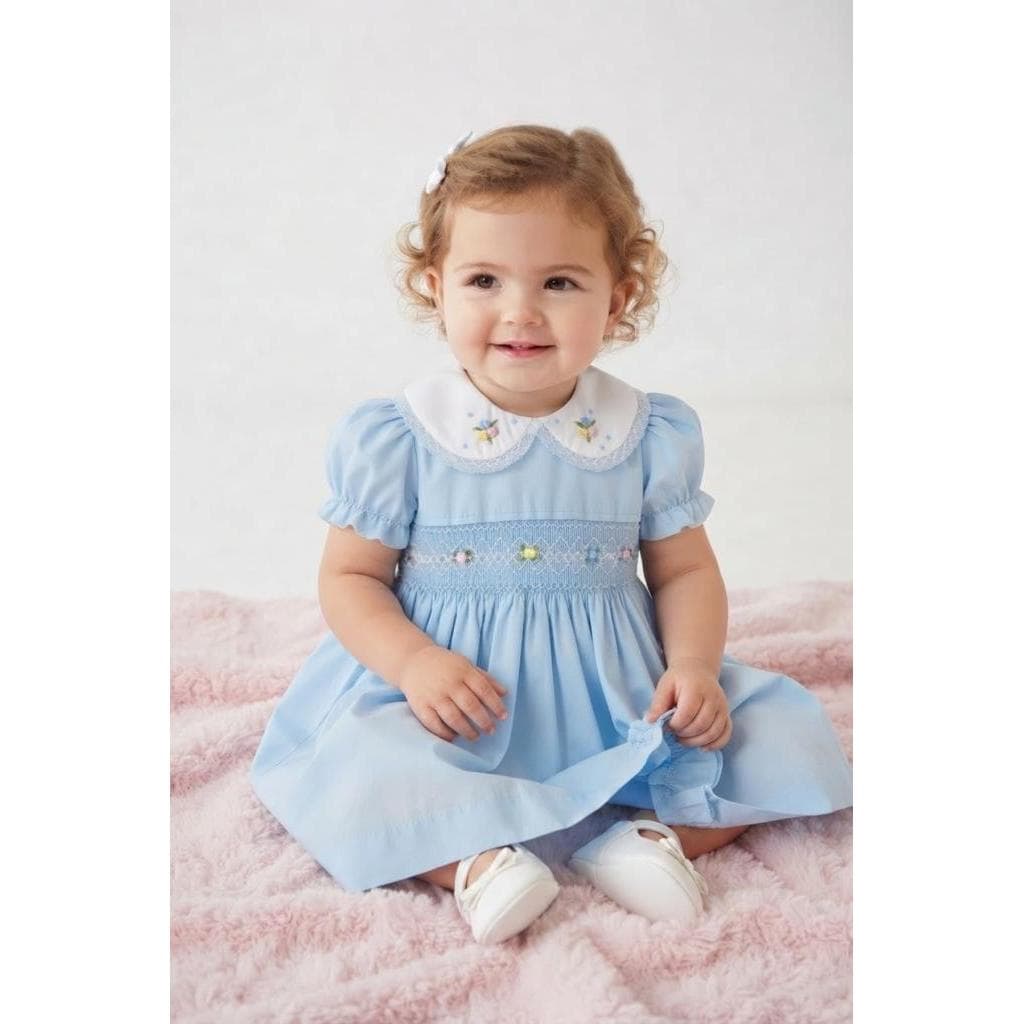 Vestido Infantil e Bebê Bordado Smock Algodão Manga Bufante Menina Papilloo