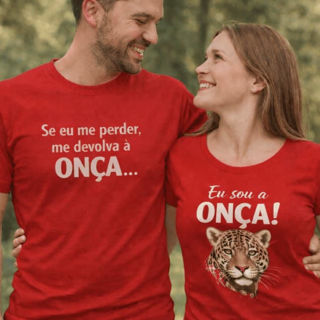 Conjunto Kit Casal 2 Camisetas "DONA ONÇA" Namorados 100% Algodão Premium Confortavel