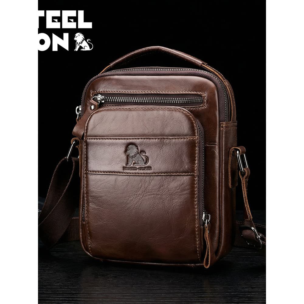 Couro masculino de um ombro Diagonal pequeno saco estilo Retro Vertical quadrado saco primeira camada de couro portátil