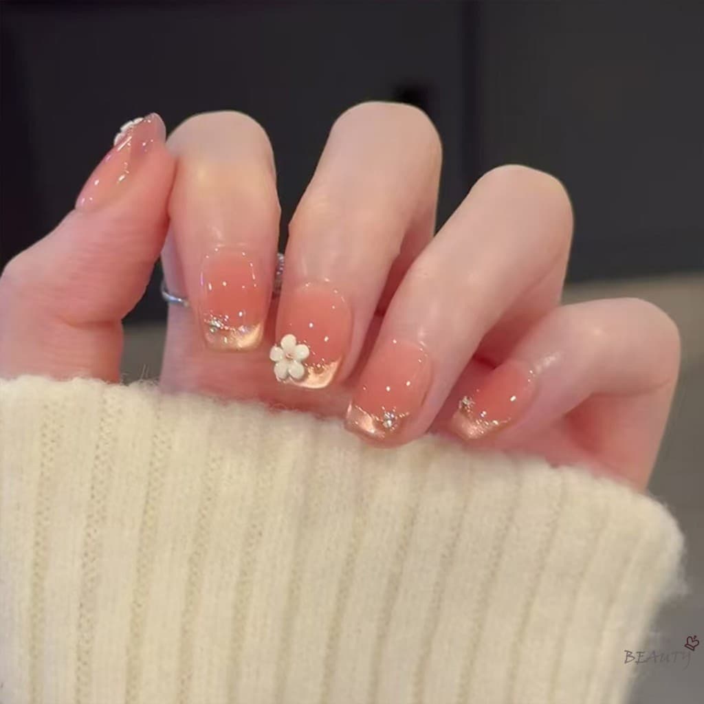 Francês Ombre Branco Margarida Imprensa Em Unhas 30 Pçs Reutilizáveis ABS Dicas De Falsas Para Festa De Casamento Femini