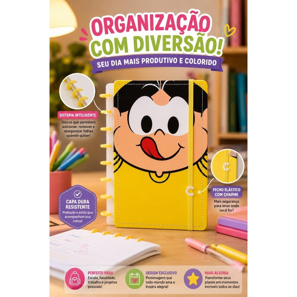 Caderno Inteligente Sd Magali Grande 80 Folhas Amarelo Organização Estudo Criatividade