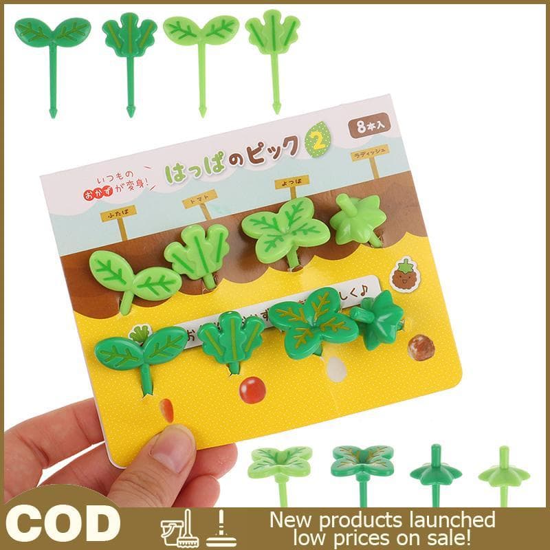 8 Pçs Crianças Frutas Pis Agulha Sti Dente Mini Forma De Folha Bolo De Sobremesa Comida Garfos Lancheira Decoração Bento