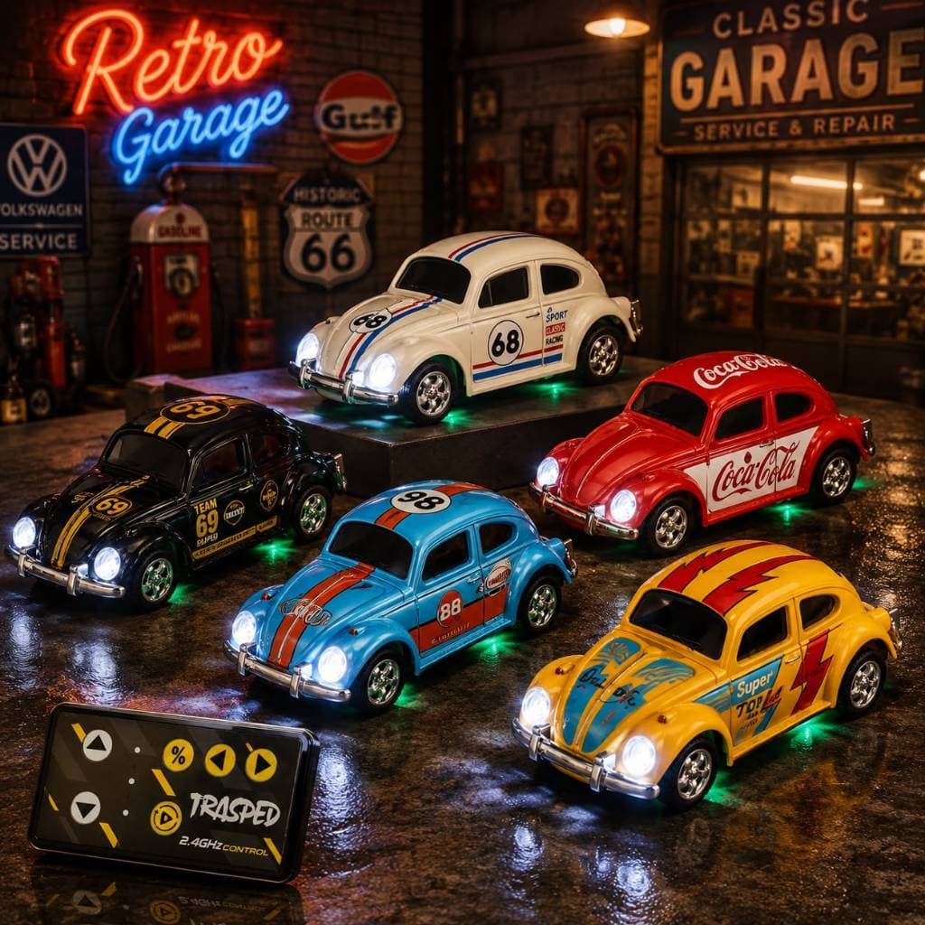 Mini Fusca rc Volkswagen carro carrinho de Controle remoto miniatura Bateria Recarregável com luz led farol colecionável