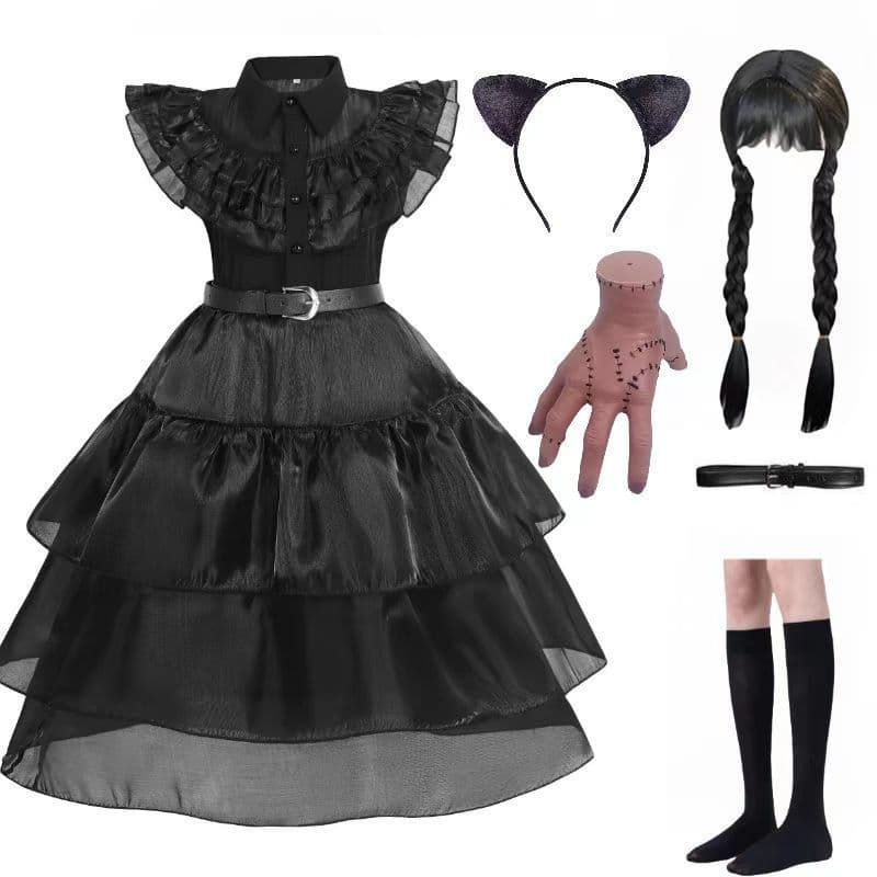 Fantasia da Wednesday Addams para Halloween, Cosplay, Festa, Carnaval, Vestido de Pequena Bruxa Addams, Vestidos de Fant