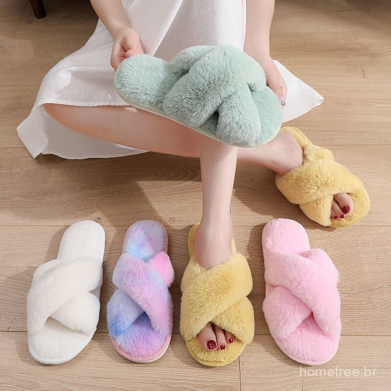Chinelo Pelúcia Feminino - Pantufa Macia Antiderrapante Inverno 36-41